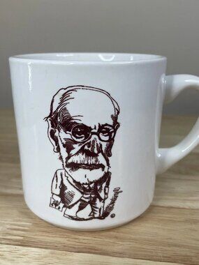 Sigmund Freud Caricature Mug David Levine Cream Colored Ceramic Coffee Tea Cup